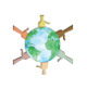Les Ateliers Ouverts logo, 6 colored hands supporting the planet earth
